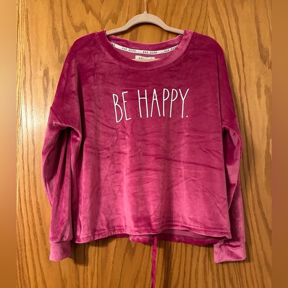 “Be Happy” Velour Drawstring Sweatshirt - NWT - Size L - Picture 5 of 12